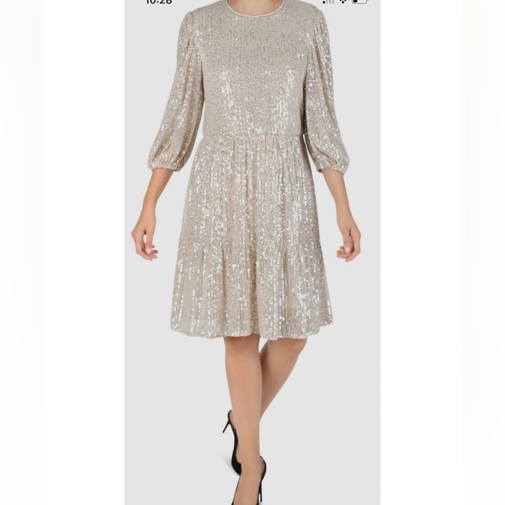 Julia Jordan Sparkly Gold Sequin Fit & Flare Cocktail Mini Dress Size 2